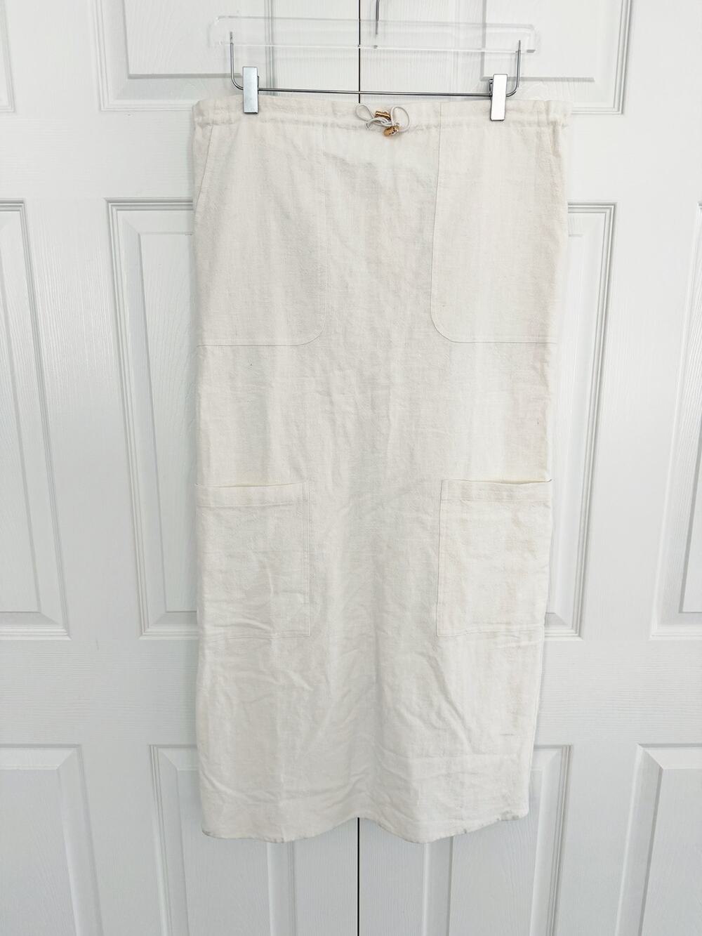 Sabo Utility Maxi Skirt Ivory Ramie Cotton Cargo Pockets Resortwear Coastal Chic